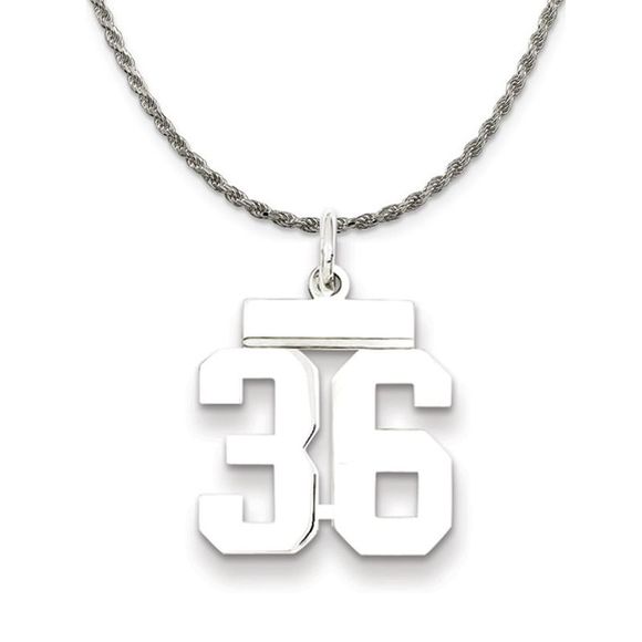 Sterling Silver Athletic Lg Polished Number 36 Necklace 18 Inch